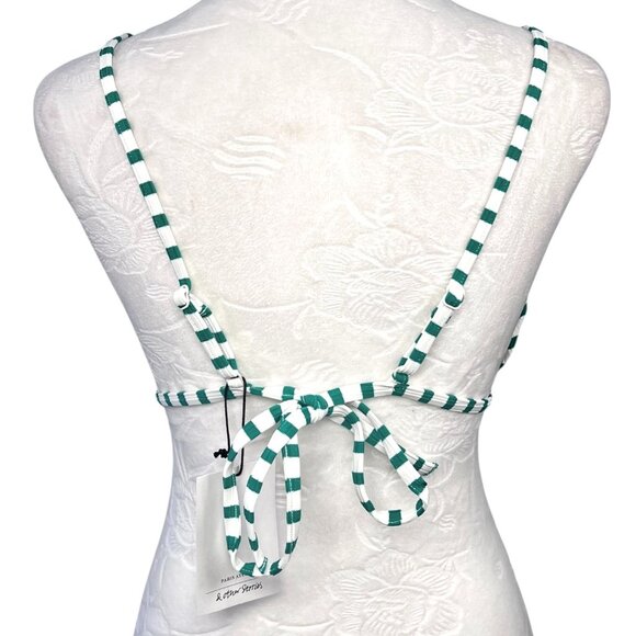 & Other Stories Green White Striped Triangle Bikini Top Tie Back Size 10 NWT - Picture 6 of 10